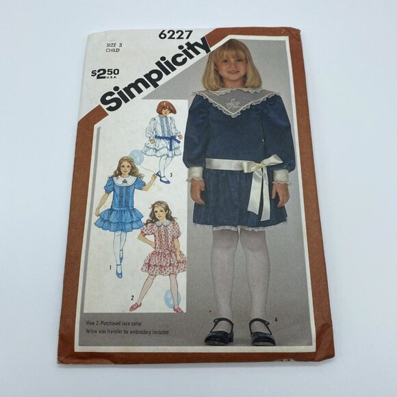 Simplicity 6227 Child's Girl Dropped Waist Dress Size 3 Vintage Cut 1983 - Picture 5 of 5